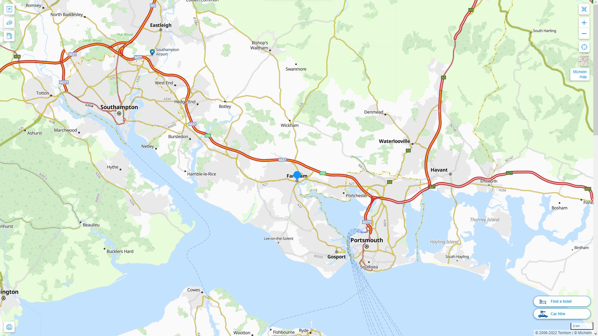 Fareham Royaume Uni Autoroute et carte routiere